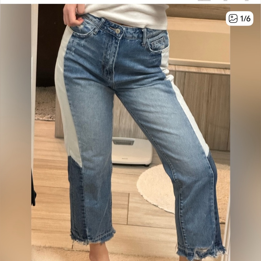 Pre-loved excellent condition-Luxury Vervet Women's Two-Tone Straight Jean. $100